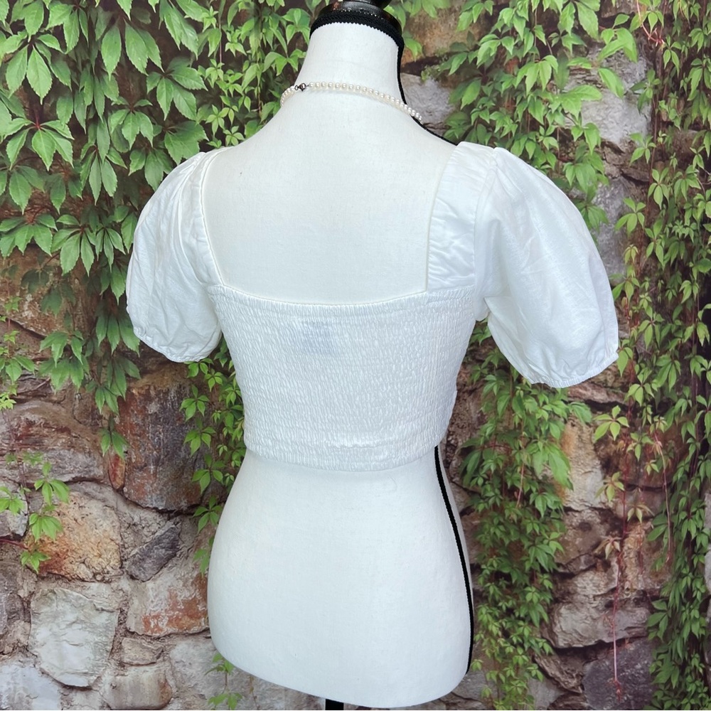 HELLO MOLLY Cottagecore White Wrap Crop Top with Shirred Back, S/4 - Picture 7 of 10